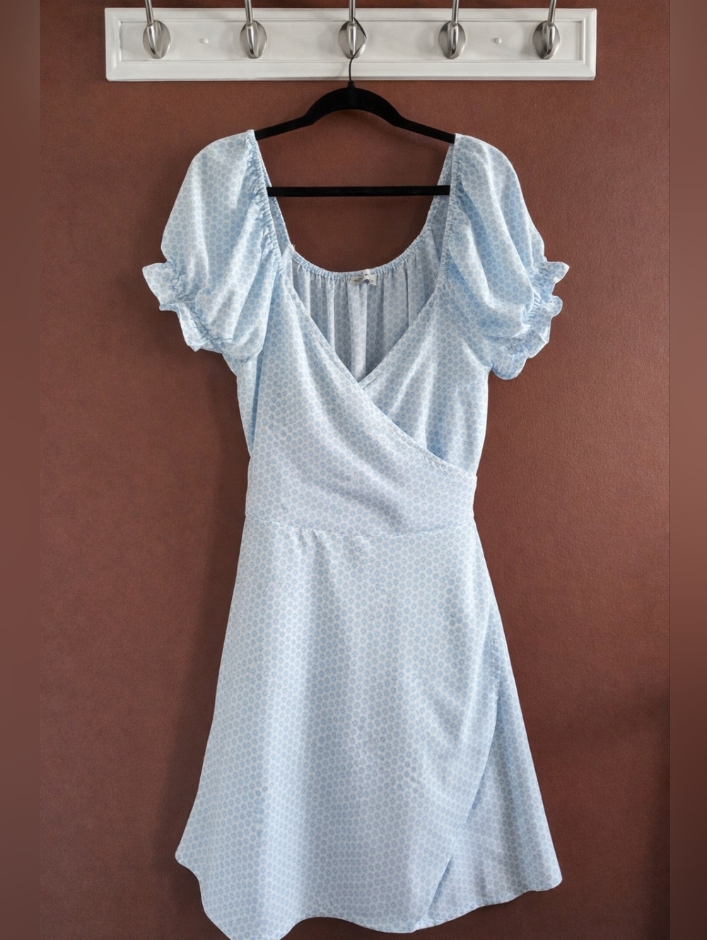 Hollister Light Blue Puff-Sleeve Wrap Mini Dress
